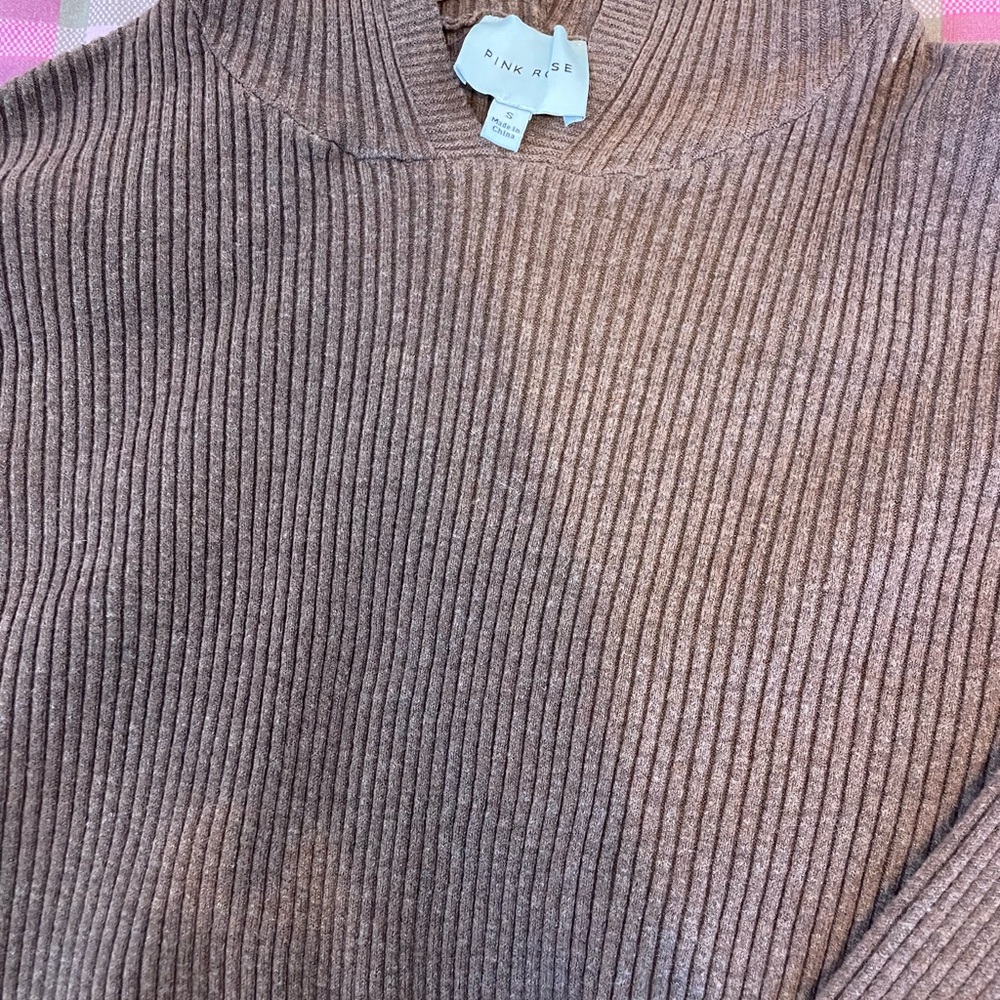 Pink Rose Chocolate Ribbed Sweater Set With Matching Ribbed Pants - Picture 3 of 8